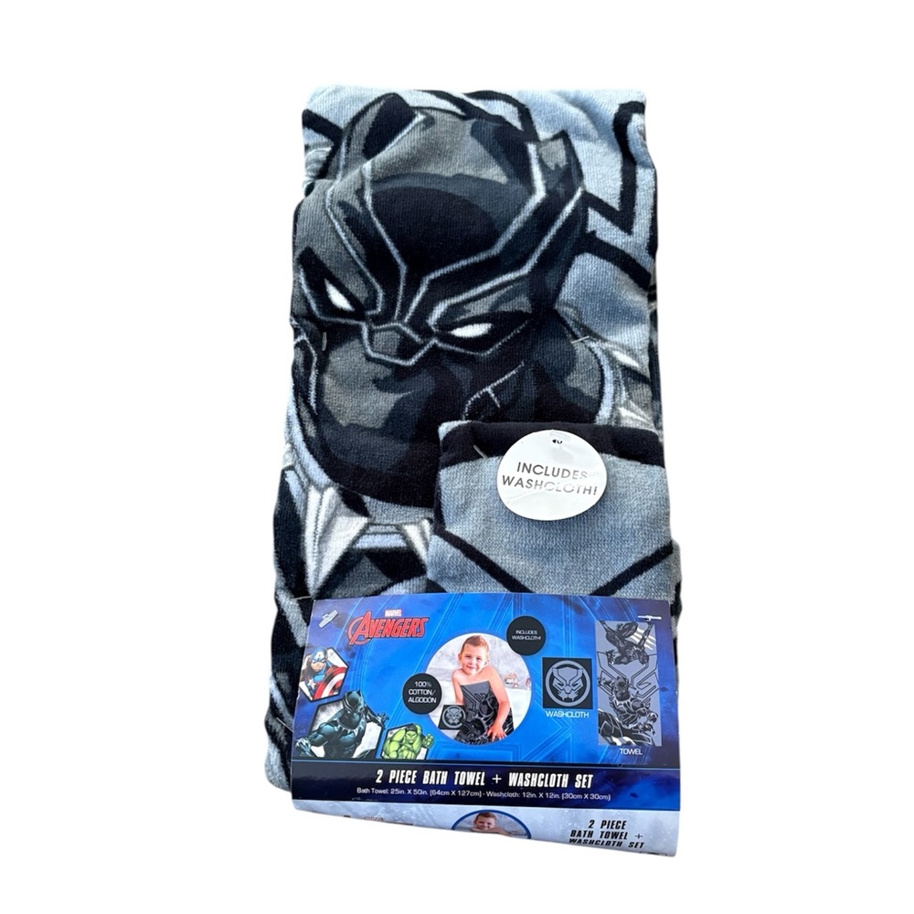 Marvel - Black Panther Kids 2-Piece Bath Towel and Wash Cloth Set, Cotton, Gray